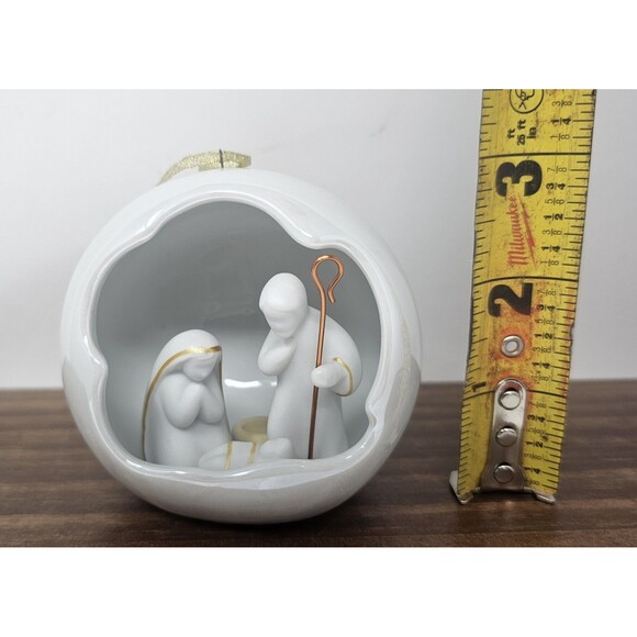 Apple Tree Designs Holy Nativity Scene Porcelain White & Gold Lighted Ornament - Picture 8 of 10